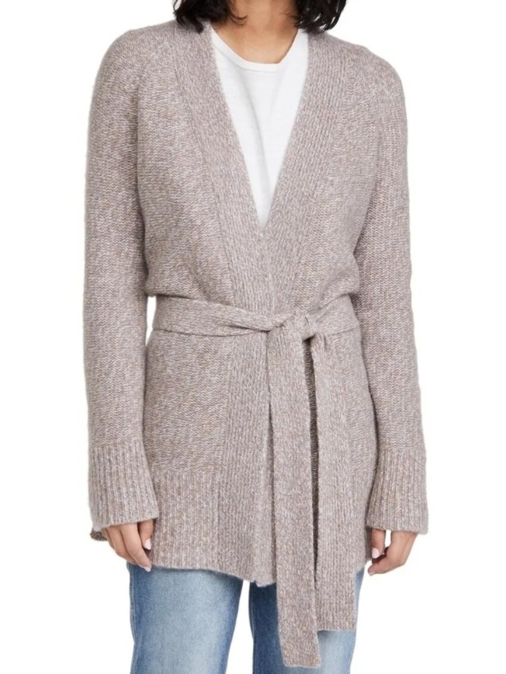 THEORY Taupe Malinka Marled 100% Cashmere Knit Cardigan
